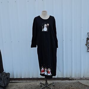 Winter dress by Cite. Black with snowmen. Size med. Overzied